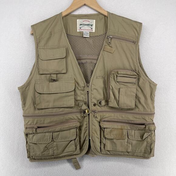 FIELD & STREAM Vest Mens L Fly Fishing Hunting Photography Gear Utility Brown - Picture 1 of 14